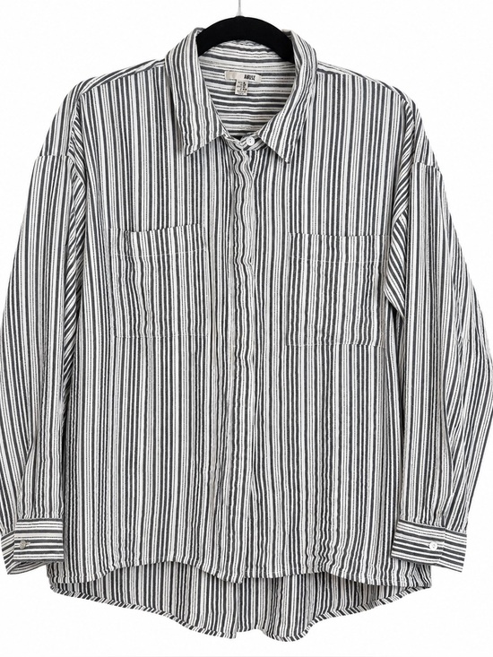 Tops - Amuse Striped Button Front Overshirt Shacket Gray White Size M